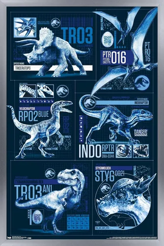 Vista 11 de Trends International Jurassic World: Fallen Kingdom - Póster de pared con cuadrícula, 14.725 x 22.375 pulgadas, versión enmarcada de madera