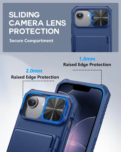 Vista 4 de ATATOO Funda tipo cartera para iPhone 16e, tarjetero integrado (3-5 tarjetas) y funda de cámara deslizante y bloqueo RFID, protección de grado Azul