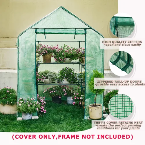 Vista 9 de Cubierta de repuesto para invernadero transitable con puerta enrollable con cremallera, 56 x 56 x 76 pulgadas, cubierta de invernadero