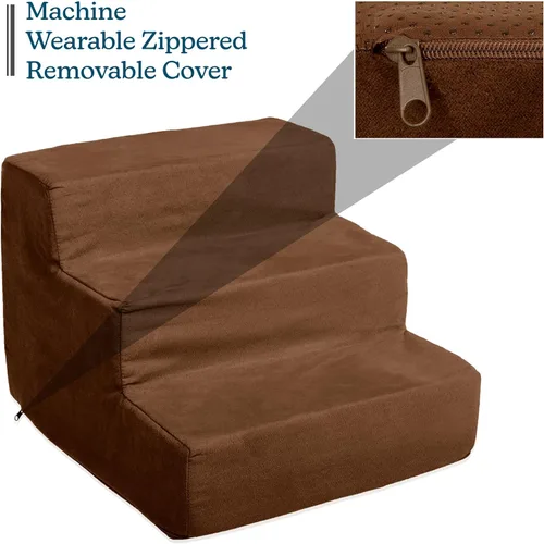 Vista 4 de Petmaker - Escaleras de espuma de alta densidad para mascotas, funda extraíble de microfibras y parte inferior antideslizante con zíper, lavable a