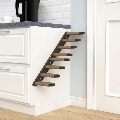 Vista 4 de Skywin Cat Steps - Escaleras de madera de goma maciza para gatos, ideales para arañar y escalar, fácil de instalar, estantes montados en la pared