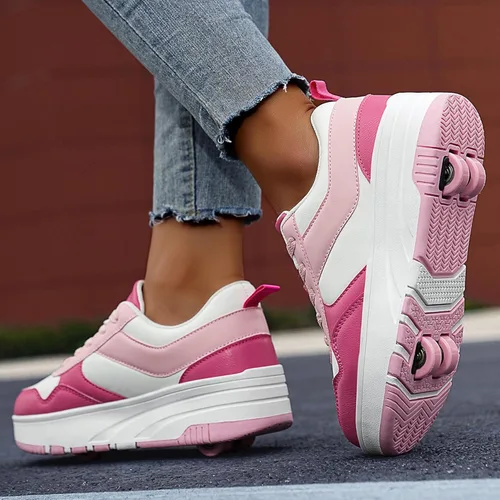 Vista 2 de Zapatillas con ruedas para patinar para niños, niñas y niños, con ruedas desmontables y estilo de moda