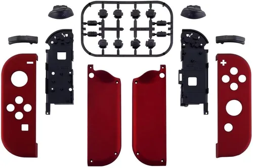 Vista 2 de eXtremeRate Carcasa Joycon de agarre suave al tacto rojo escarlata, con botones de juego completo para Nintendo Switch, placa frontal de repuesto