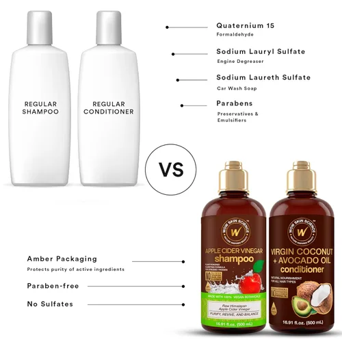Vista 6 de WOW Skin Science Champú de Vinagre de Sidra de Manzana y Acondicionador de Aceite de Coco + Aguacate Dúo 16.9 oz