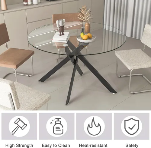 Vista 120 de Mesa de comedor redonda de 36 pulgadas para 4, mesas de cocina y comedor de cristal, moderna mesa de comedor circular con mesa de vidrio templado