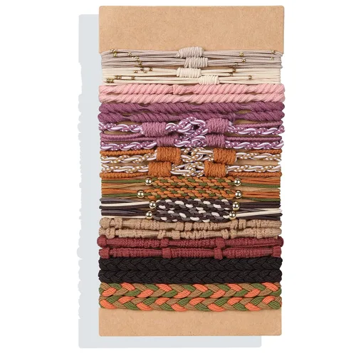 Vista 12 de Pulseras de pelo Lolalet para mujeres, súper lindas y suaves trenzadas elásticas estilo boho, fuertes y sin tirón de nylon para cabello largo