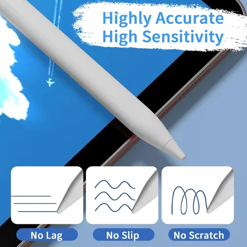 Vista 5 de Lápices stylus para pantallas táctiles, lápiz universal de punta fina para iPad con adsorción magnética, compatible con Blanco