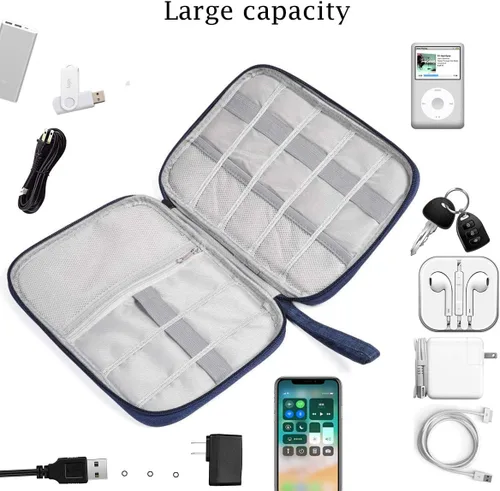 Vista 4 de Bolsa organizadora de cables de viaje, accesorios electrónicos, bolsa organizadora de cables portátil para cable, cargador, teléfono, USB, tarjeta