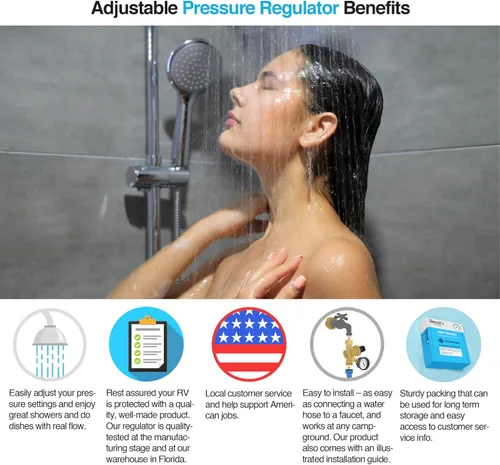 Vista 2 de RV Water Pressure Regulator for RV Camper. Brass Lead-free Adjustable Water Pressure Regulator with Gauge for Camper Travel Trailer, Reducer Valve W