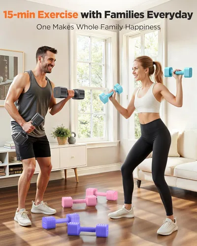 Vista 6 de FEIERDUN Juego de 2 mancuernas ajustables 5 en 1, pesas de mano de 20 libras/10 libras para mujer, juego de mancuernas de doble estabilidad