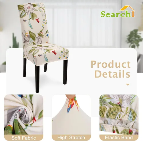 Vista 3 de SearchI - Juego de 2 fundas protectoras para sillas Parson de comedor, de elastano, súper ajuste, elástico, extraíble y lavable, para cocina