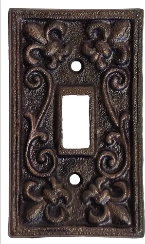 Vista 11 de Lulu Decor, Fleur De Lis - Placa de enchufe de hierro fundido en acabado marrón rústico antiguo