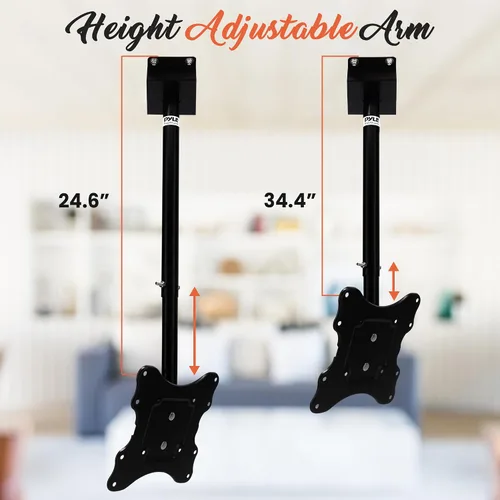 Vista 3 de Pyle Soporte de techo para TV de altura ajustable – Soporte de montaje universal VESA vertical giratorio e inclinable, soportes de 14 a 42 pulgadas