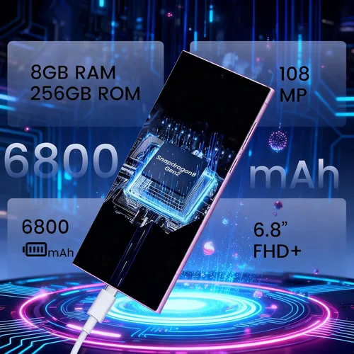 Vista 2 de C24 Ultra, teléfonos desbloqueados, 8 GB+256 GB Dual SIM Dual Standby, Android 14.0, teléfono celular 5G, batería de 6800 mAh teléfono móvil
