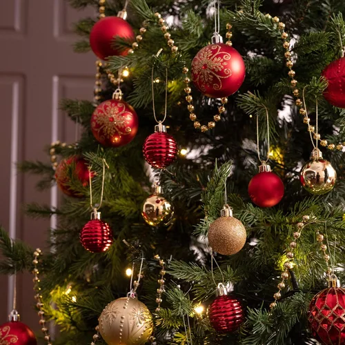Vista 6 de Valery Madelyn Small Christmas Tree Decorations Ball Ornaments 24ct 1.57" Oro rojo