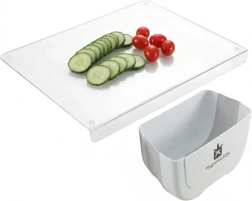 Vista 11 de Tabla de cortar acrílica con borde de mostrador – Pequeña (30 x 40 cm / 12" x 16") Tabla de cortar de cocina transparente sin contenedor, duradera