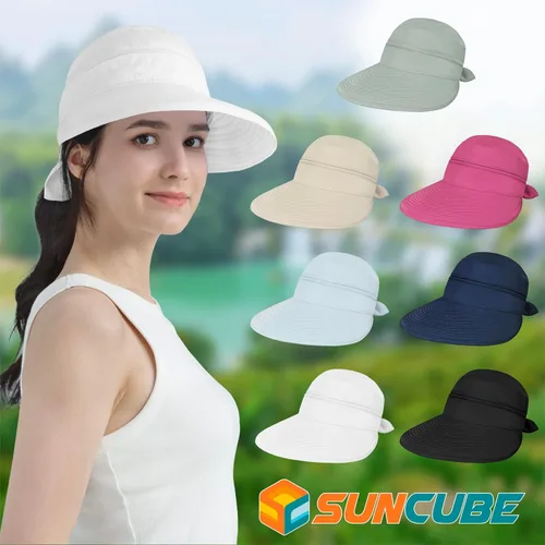 Vista 53 de SUN CUBE Sombrero de sol para mujer para protección UV al aire libre, sombrero de sol de ala ancha, cola de caballo, sombrero de playa convertible