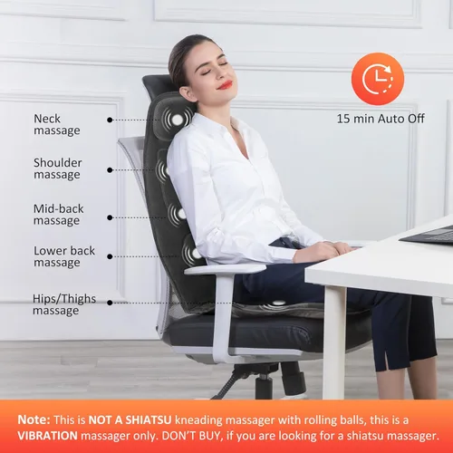 Vista 2 de Snailax Masajeador de espalda de vibración con calor, almohadilla para silla de masaje con espuma viscoelástica lumbar para el cuello, 10 motores