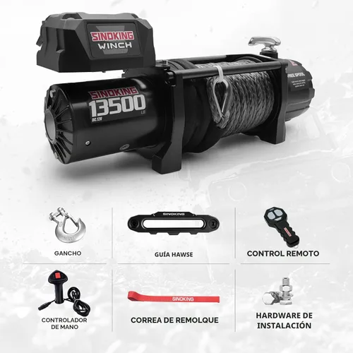 Vista 4 de SINOKING Cabrestante eléctrico de 13500 libras para Jeep, camión, SUV, cabrestante de remolque y cabrestante de barco - Cuerda sintética resistente