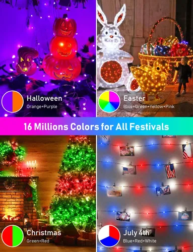 Vista 6 de Aoycocr Luces inteligentes para árbol de Navidad con WiFi de 66 pies, 132 luces LED RGB controladas por voz Alexa con aplicación, sincronización