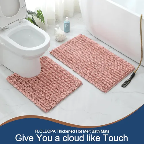 Vista 145 de FLOLEOPA Alfombras de baño de microfibra suave y esponjosa, tapetes de baño absorbentes, antideslizantes, lavables a máquina y de secado rápido