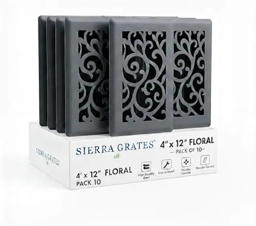 Vista 34 de Registro de piso de acero con diseño floral de 4 x 10 pulgadas en acabado blanco glaciar para piso, cubiertas decorativas de ventilación de aire