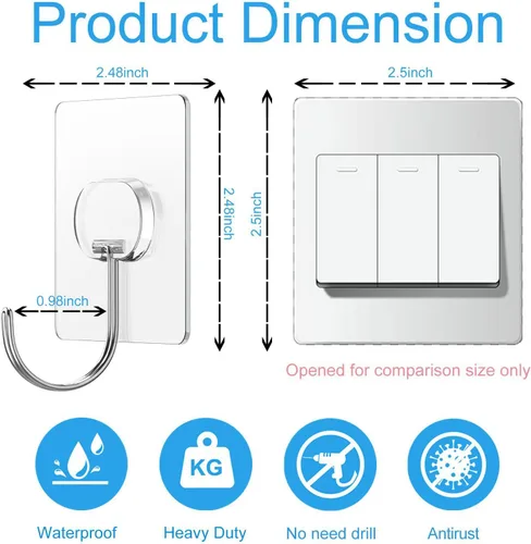 Vista 2 de Ganchos adhesivos grandes para colgar ganchos de pared resistentes, ganchos autoadhesivos para toallas, abrigos, ganchos impermeables