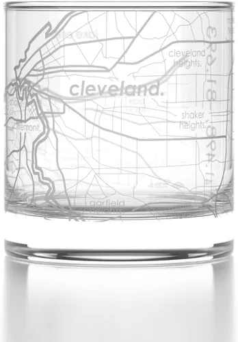 Vista 113 de Well Told Vaso de rocas grabado con mapa de Akron, Ohio, cristalería estilo antiguo (325ml, transparente) Vaso de bourbon grabado, regalos