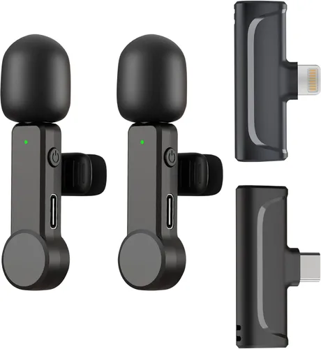 Vista 8 de NPTCL Paquete de 2 micrófonos Lavalier USB C inalámbrico Lav Mic para teléfono Android Cancelación de ruido Mini micrófono de solapa tipo C