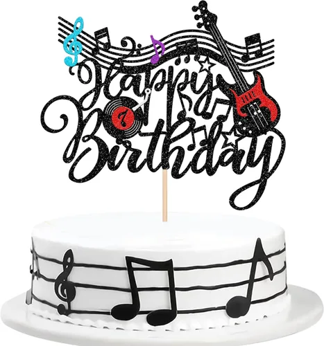 Vista 17 de 24 piezas de notas musicales para cupcakes con purpurina para guitarra, rock, cupcakes, decoración de tartas de discos de vinilo para decoración