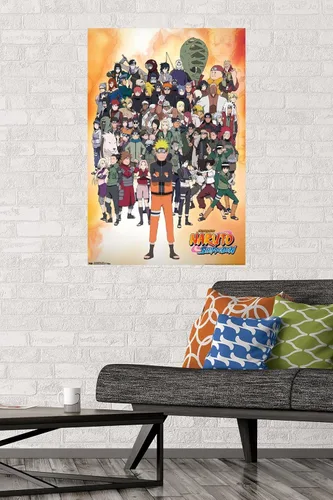 Vista 3 de Trends International Naruto Shippuden - Póster de pared grupal, 14.725 x 22.375 pulgadas, versión con marco de madera tipo granero Versión enmarcada