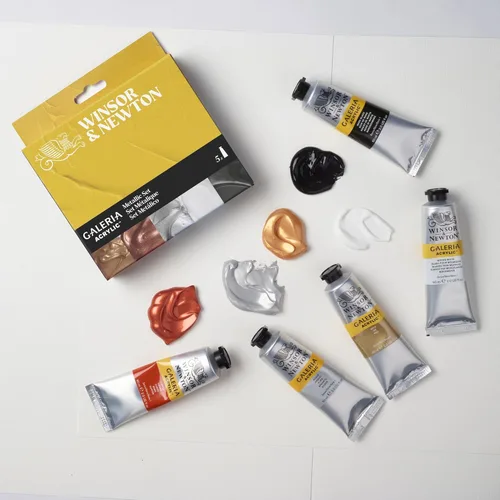 Vista 2 de Winsor & Newton Galeria - Set de pintura acrílica, 5 tubos de 60ml (2-oz), Metálico