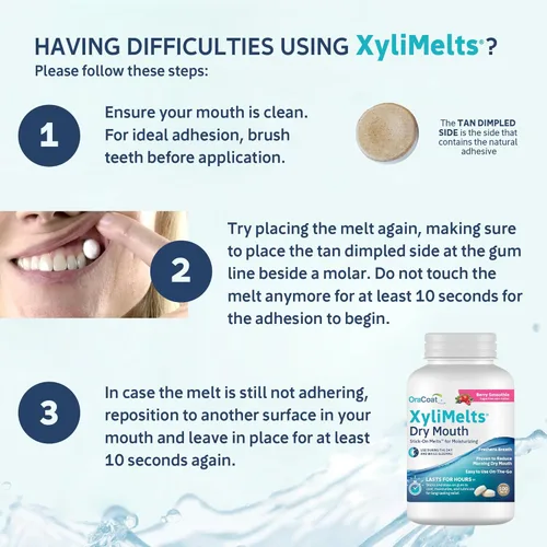 Vista 3 de Oracoat XyliMelts para boca seca de noche o día - Discos adheribles hidratantes para boca seca, sin azúcar con xilitol, 100 unidades, sabor a batido