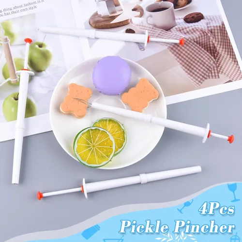 Vista 6 de 4 piezas Pickle Pickle Picker Deluxe Pickle Pincher Pincher Pickle Pincher de Acero Inoxidable y Plástico Herramienta Grabber Agarrador de Pimienta