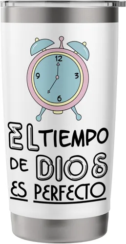 Vista 3 de El tiempo de Dios es perfecto - Vaso aislado de acero inoxidable Blanco