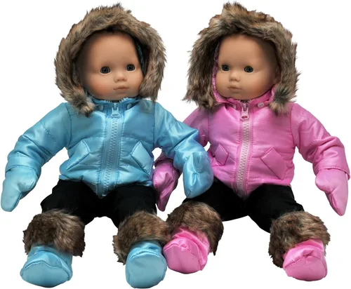 Vista 2 de The Queen's Treasures Ropa de muñeca de bebé de 15 pulgadas, juego de dos ropa de invierno completa rosa y azul. Dos trajes de esquí al aire libre