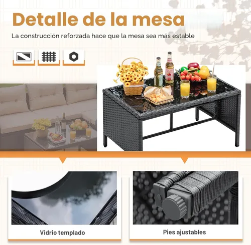 Vista 3 de Devoko - Juego de muebles de patio al aire libre, 3 piezas de sofá seccional de ratán impermeable para todo tipo de clima, sofá en forma de L