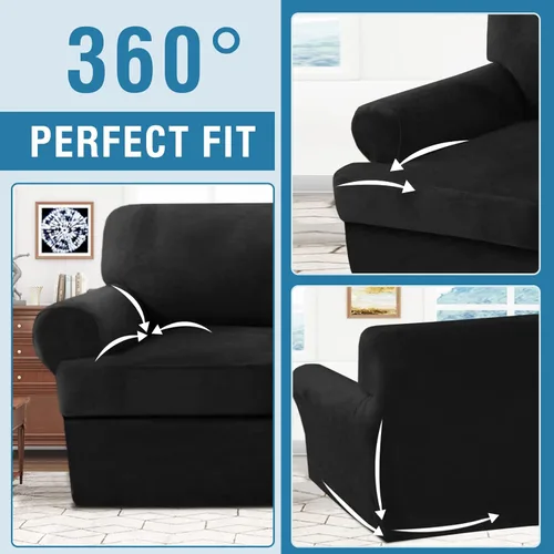 Vista 8 de H.VERSAILTEX Funda para sofá de 2 piezas, fundas para sillón con cojines en forma de T, funda para sofá de terciopelo grueso, protector de muebles