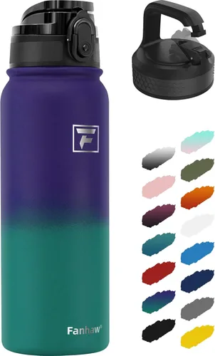 Vista 71 de Fanhaw Botella de agua térmica para llevar, apta lavavajillas, de 20 onzas, acero inoxidable, doble pared, reutilizable, a prueba de fugas y sudor