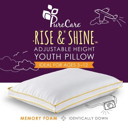 Vista 2 de PureCare Almohada de espuma viscoelástica Rise & Shine para niños, altura ajustable, juvenil 21 x 16 pulgadas (PCKRSM)