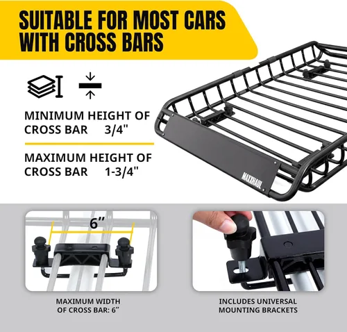 Vista 6 de MaxxHaul 70115 Portaequipajes universal de acero para autos - 46" x 36" X 4-1/2" - 150 lb. Capacidad