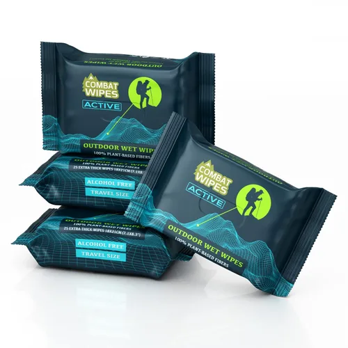 Vista 12 de Combat Wipes ACTIVE - Toallitas húmedas para exteriores, equipo de campamento extra grueso, biodegradable, limpieza corporal y de manos, paños
