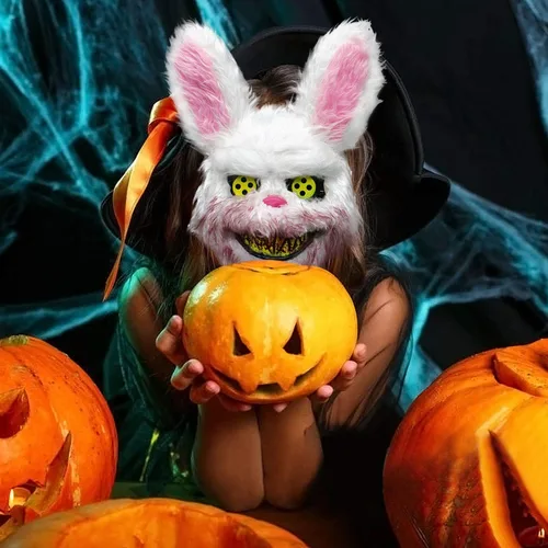 Vista 8 de Máscara de conejo aterrador, máscara de conejo malvado, disfraz de Halloween, cosplay, fiesta, máscara de cabeza de animal, talla única
