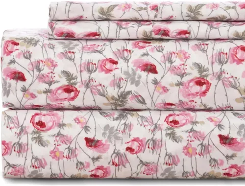 Vista 19 de KACEMOO Juego de sábanas Queen de 4 piezas con estampado floral beige, juego de sábanas bohemias de microfibra con bolsillo profundo, lujosas