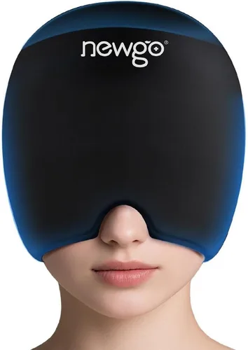 Vista 8 de NEWGO Gorro para aliviar el dolor de cabeza de migraña, bolsa de hielo de gel de migraña suave con cobertura completa y salidas de oídos