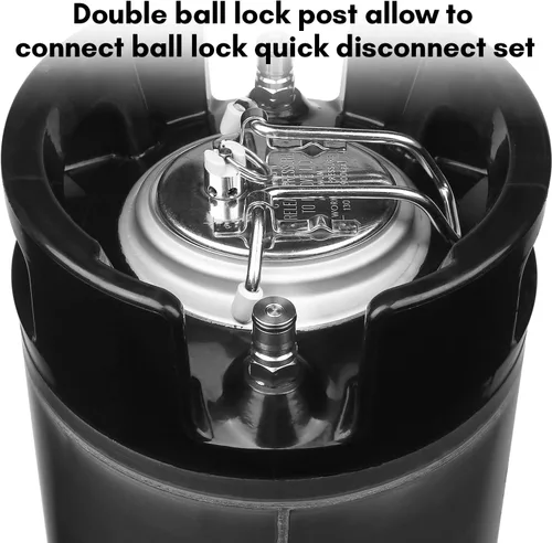 Vista 4 de TMCRAFT Barril de acero inoxidable con cerradura de bola de 5 galones, con mango de goma doble para cerveza casera, paquete de 2