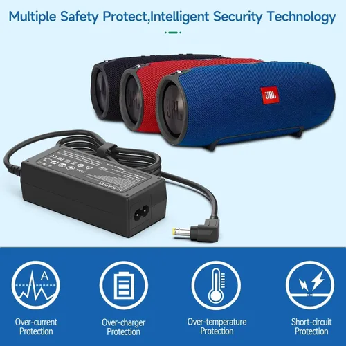 Vista 4 de Syfrufo Cargador de 65 W compatible con JBL Xtreme 2, cable de alimentación de 19 V para Extreme 1/2, Boombox portátil inalámbrico Bluetooth