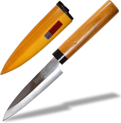 Seki Japan - Cuchillo de fruta pequeño con mango de madera, cuchillo de cocina pequeño de 8.5 pulgadas, hoja de acero inoxidable, para verduras,