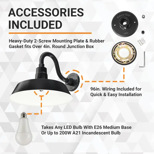 Vista 3 de 14 pulgadas. RLM Warehouse - Pantalla con brazo de cuello de cisne y bombilla Led A19 5000K de 9W