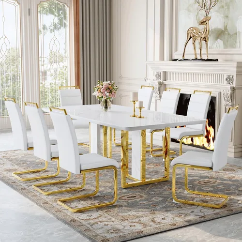 Vista 51 de Juego de mesa de comedor MEMUY de 160 cm para 4 personas, juego de mesa de comedor blanco para 4, juego de mesa y sillas de comedor de mármol